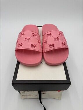 Gucci GG Rubber Pink Slides Womens Size 6/36